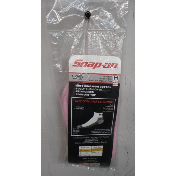 Snap-On Tools Pink Crew Socks 1pr Size M Medium Made USA Cotton Blend NEW - Picture 2 of 6